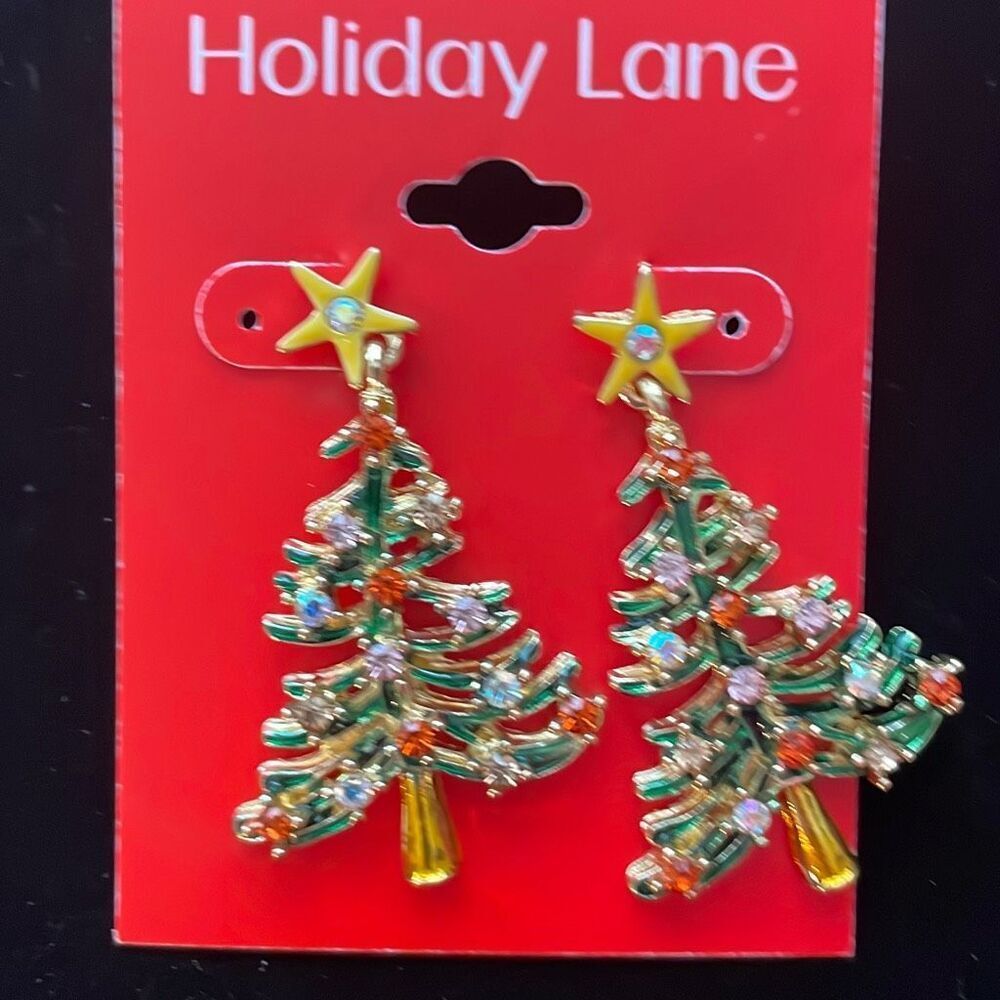 Holiday Lane Womens Christmas Tree Multicolor Dangle Earrings 1.25"‎ NWT